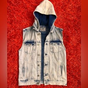 THE ZARA MAN DENIM COLLECTION CREAM BLUE MEN'S VEST HOODIE